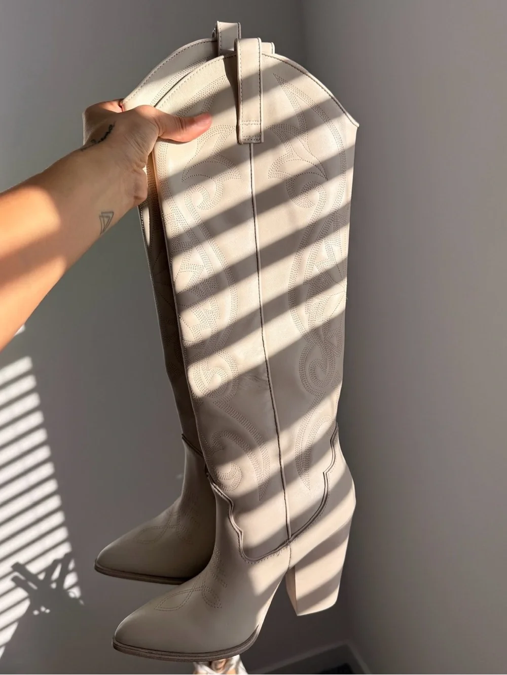 Women's Cream Western Knee-High Boots